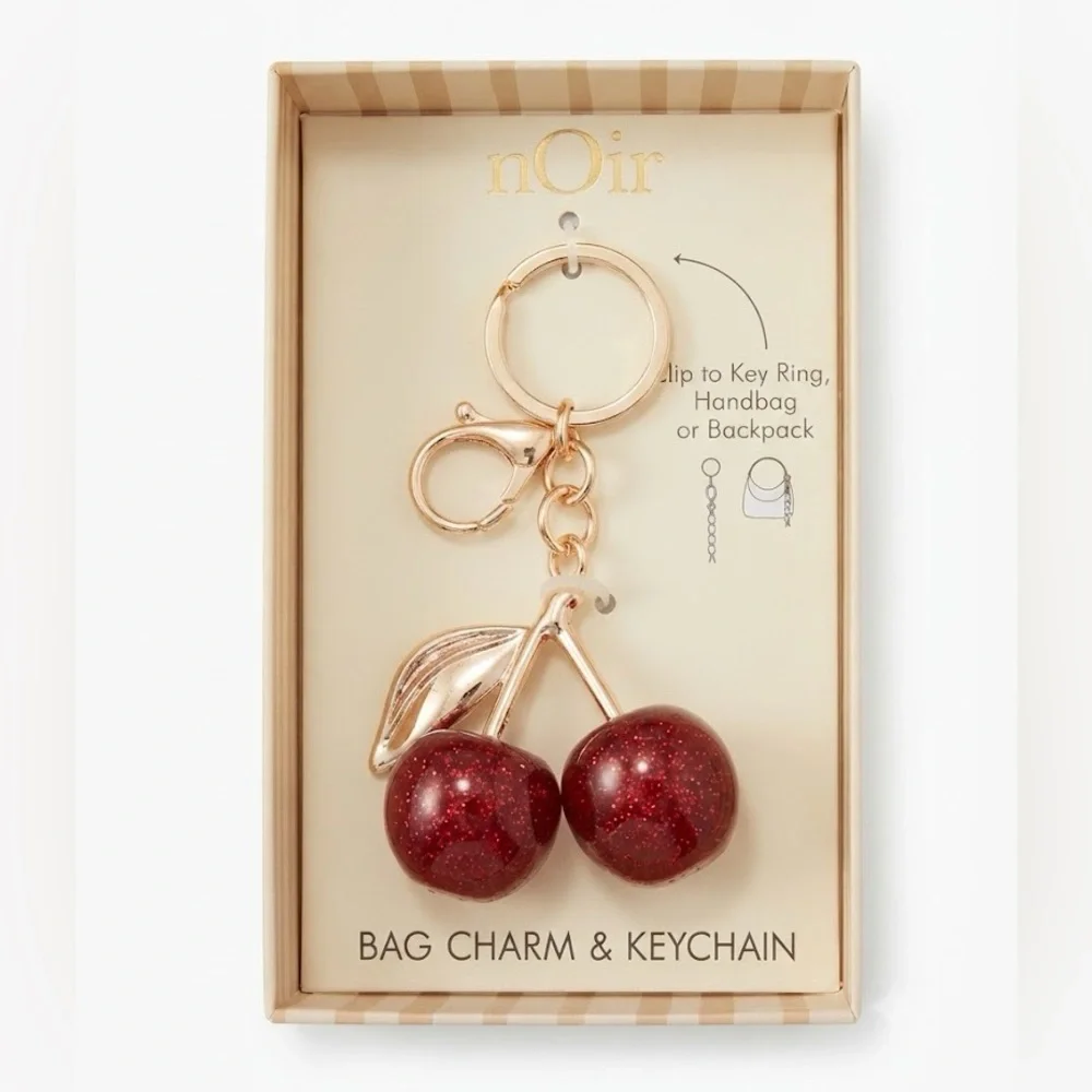 nOir Gold Cherry Bag Charm & Key Ring 🍒 New in Box